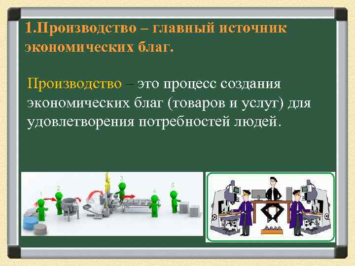 1. Производство – главный источник экономических благ. Производство – это процесс создания экономических благ