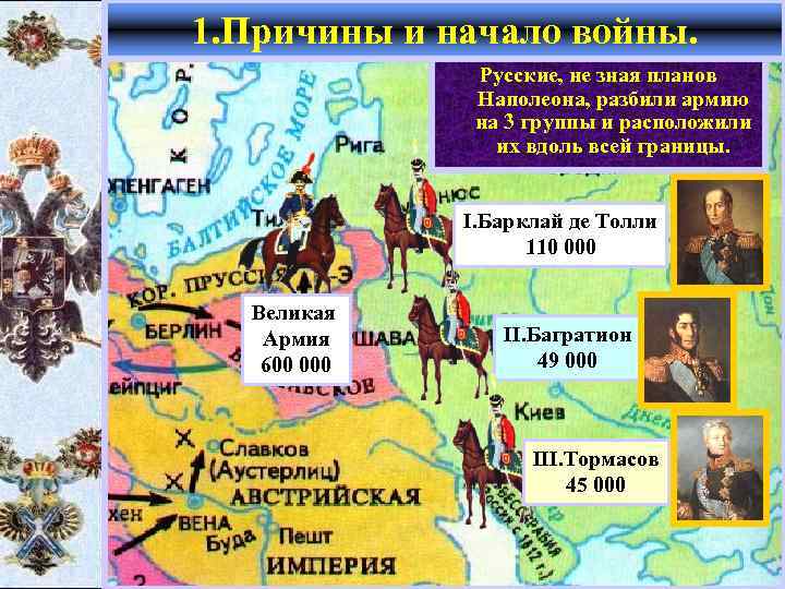 1. Причины и начало войны. Летом 1812 г. французская ар. Наполеон рассчитывал в при.