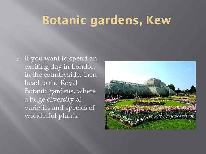 Botanic gardens, Kew If you want to spend an exciting day in London in