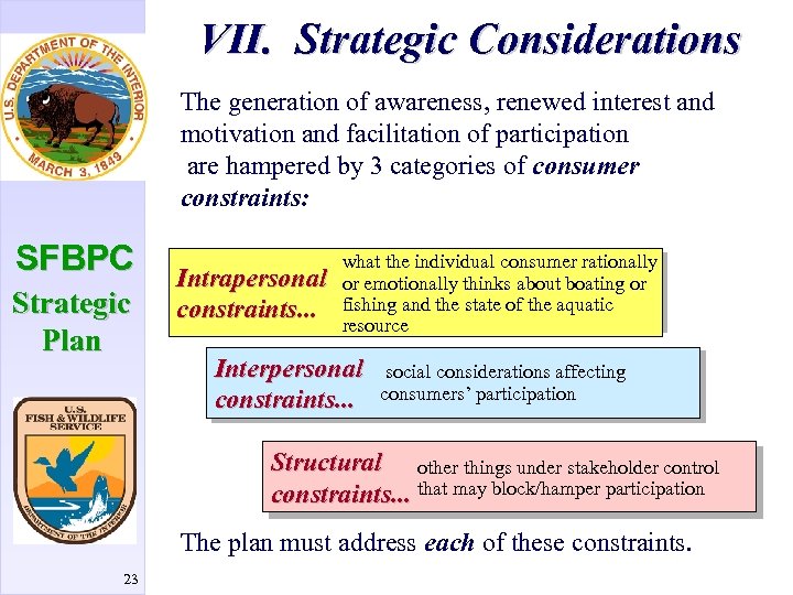 VII. Strategic Considerations The generation of awareness, renewed interest and motivation and facilitation of