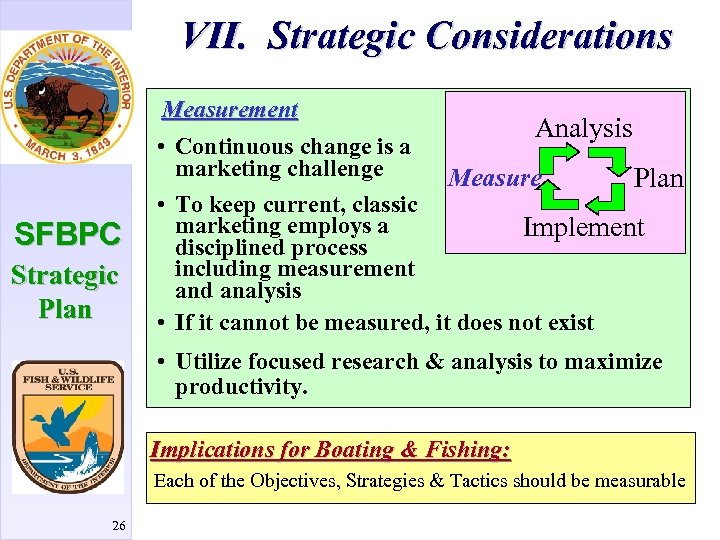 VII. Strategic Considerations Measurement SFBPC Strategic Plan Analysis • Continuous change is a marketing