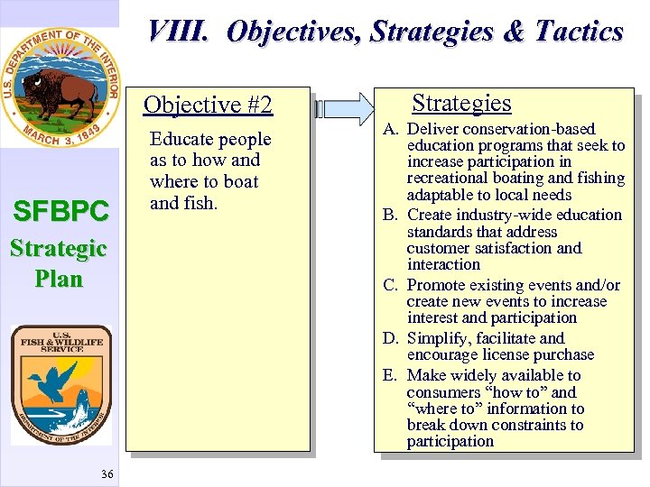 VIII. Objectives, Strategies & Tactics Objective #2 SFBPC Strategic Plan 36 Educate people as