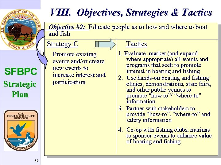 VIII. Objectives, Strategies & Tactics Objective #2: Educate people as to how and where