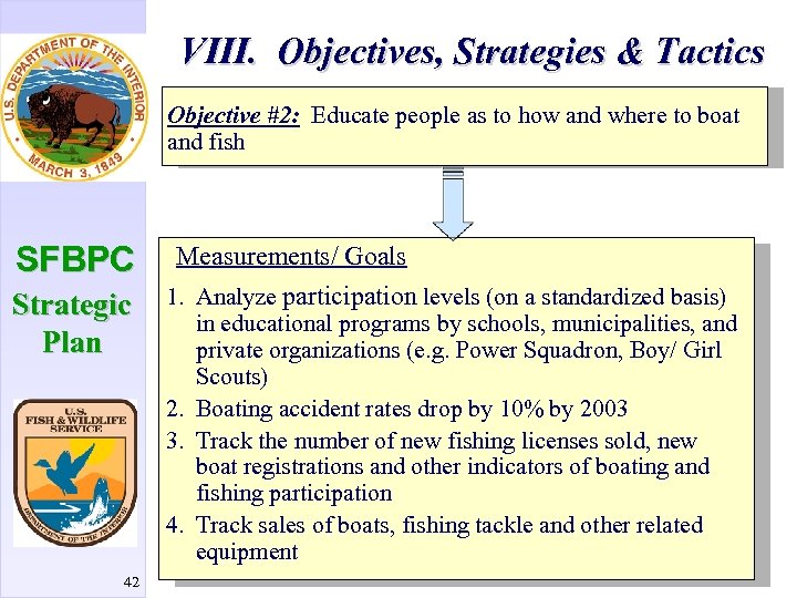 VIII. Objectives, Strategies & Tactics Objective #2: Educate people as to how and where