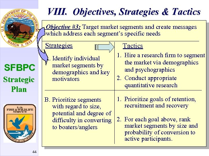 VIII. Objectives, Strategies & Tactics Objective #3: Target market segments and create messages which