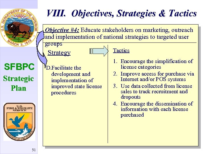 VIII. Objectives, Strategies & Tactics Objective #4: Educate stakeholders on marketing, outreach and implementation
