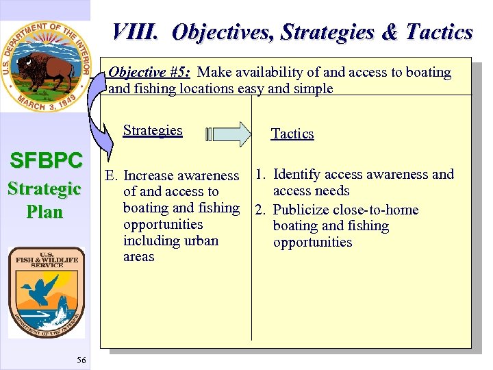 VIII. Objectives, Strategies & Tactics Objective #5: Make availability of and access to boating