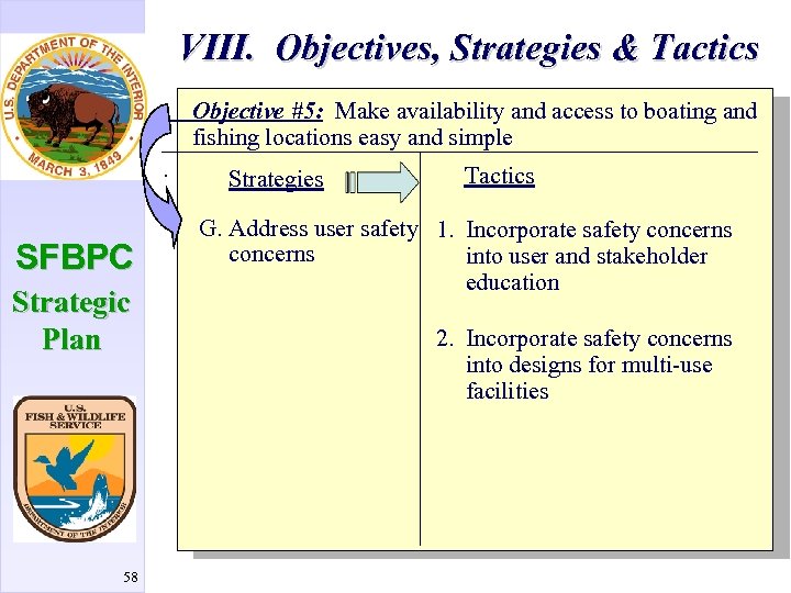 VIII. Objectives, Strategies & Tactics Objective #5: Make availability and access to boating and