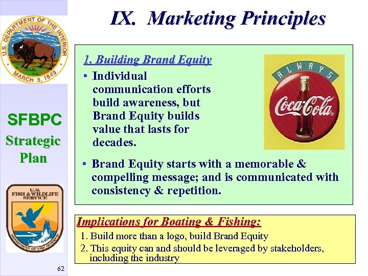 IX. Marketing Principles SFBPC Strategic Plan 1. Building Brand Equity • Individual communication efforts