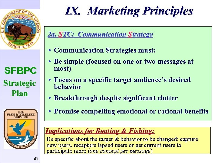 IX. Marketing Principles 2 a. STC: Communication Strategy • Communication Strategies must: SFBPC Strategic