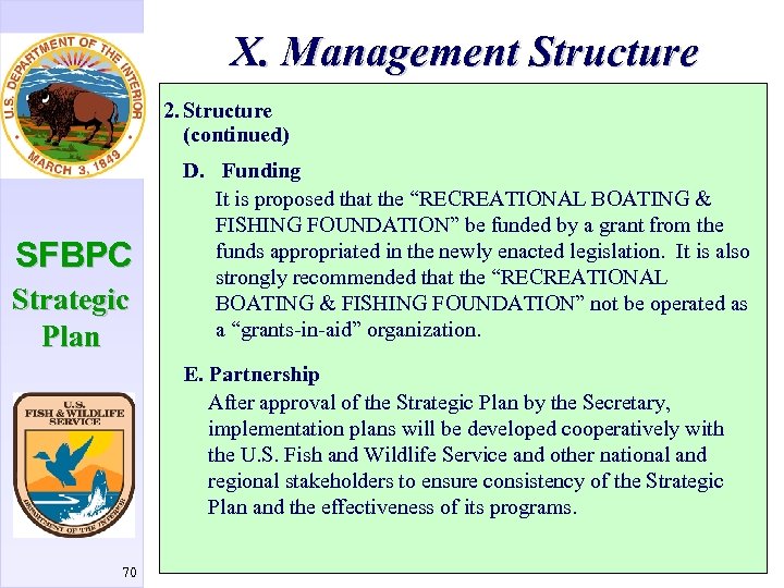 X. Management Structure 2. Structure (continued) SFBPC Strategic Plan D. Funding It is proposed