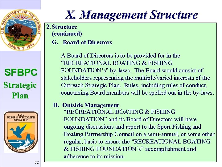 X. Management Structure 2. Structure (continued) G. Board of Directors SFBPC Strategic Plan A