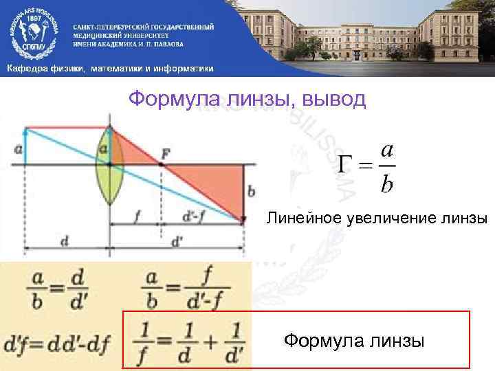 Формула линзы, вывод Линейное увеличение линзы Формула линзы 