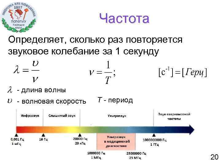 Частота Определяет, сколько раз повторяется звуковое колебание за 1 секунду - длина волны -