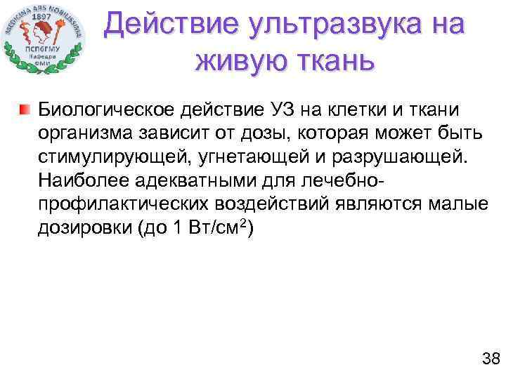 Действие ультразвука на живую ткань Биологическое действие УЗ на клетки и ткани организма зависит
