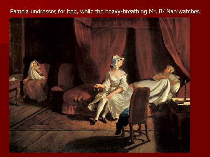 Pamela undresses for bed, while the heavy-breathing Mr. B/ Nan watches 