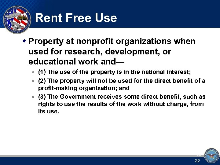 Rent Free Use w Property at nonprofit organizations when used for research, development, or