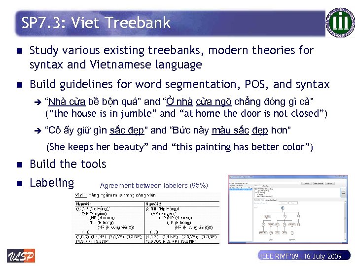 SP 7. 3: Viet Treebank n Study various existing treebanks, modern theories for syntax