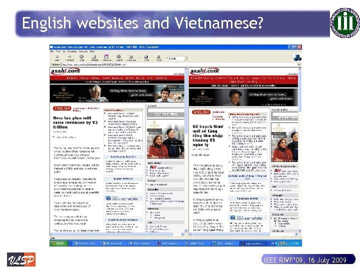 English websites and Vietnamese? IEEE RIVF’ 09, 16 July 2009 