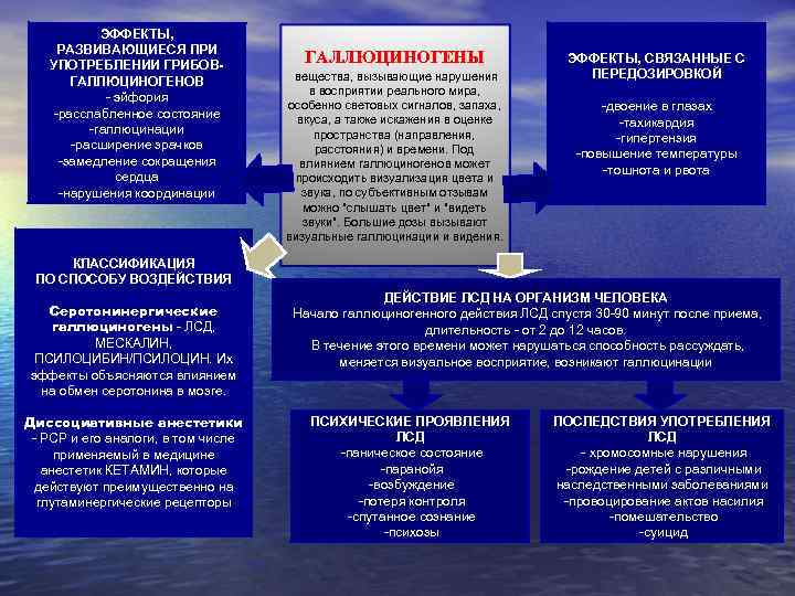 ЭФФЕКТЫ, РАЗВИВАЮЩИЕСЯ ПРИ УПОТРЕБЛЕНИИ ГРИБОВГАЛЛЮЦИНОГЕНОВ - эйфория -расслабленное состояние -галлюцинации -расширение зрачков -замедление сокращения