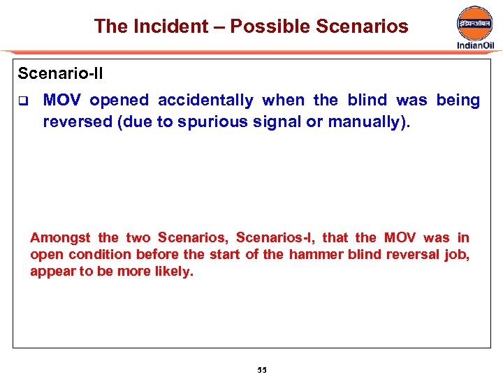 The Incident – Possible Scenarios Scenario-II q MOV opened accidentally when the blind was
