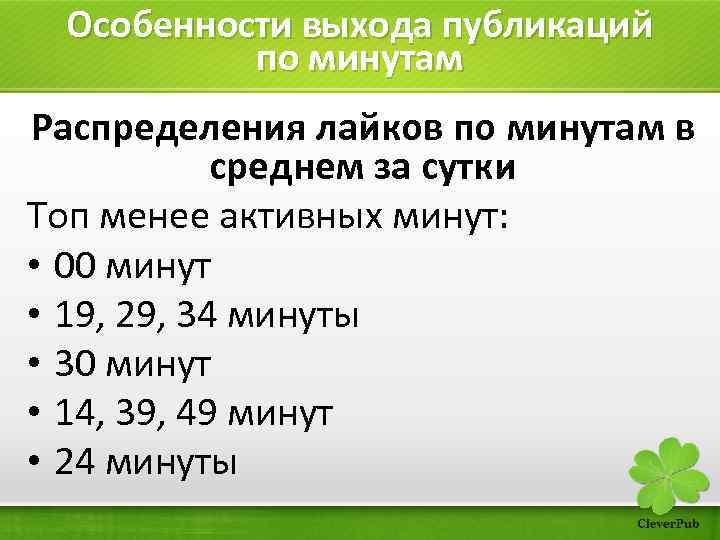 Особенности выхода публикаций по минутам Распределения лайков по минутам в среднем за сутки Топ