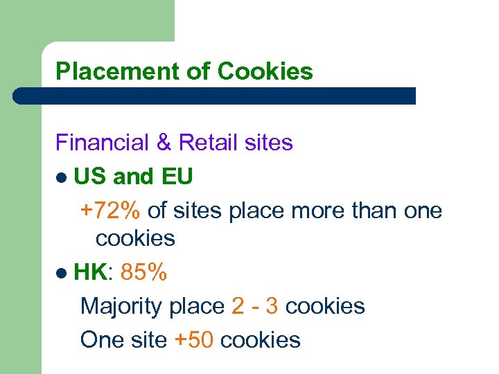 Placement of Cookies Financial & Retail sites l US and EU +72% of sites