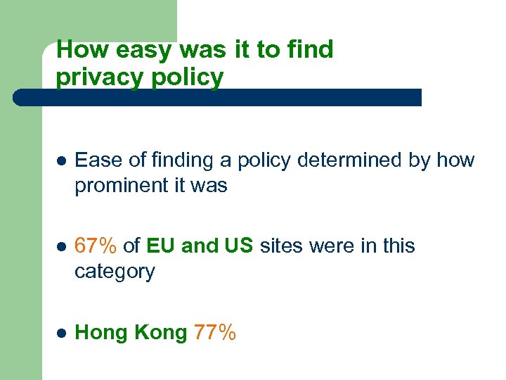 How easy was it to find privacy policy l Ease of finding a policy