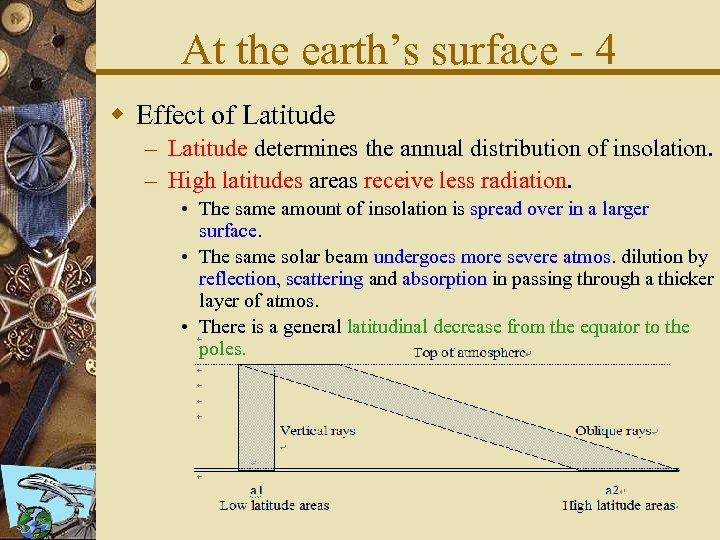 At the earth’s surface - 4 w Effect of Latitude – Latitude determines the