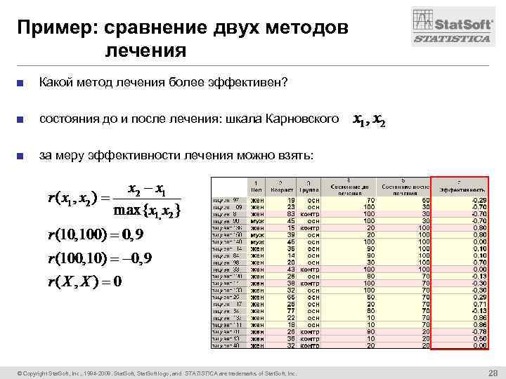 Пример: сравнение двух методов лечения ■ Какой метод лечения более эффективен? ■ состояния до