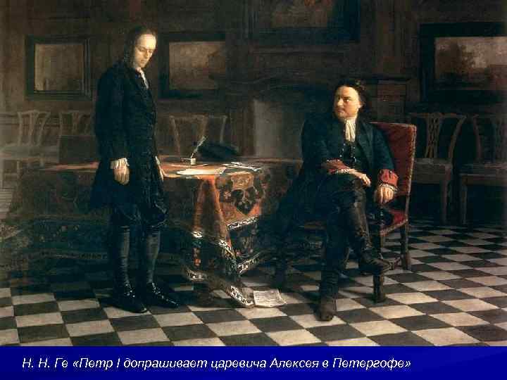 Н. Н. Ге «Петр I допрашивает царевича Алексея в Петергофе» 