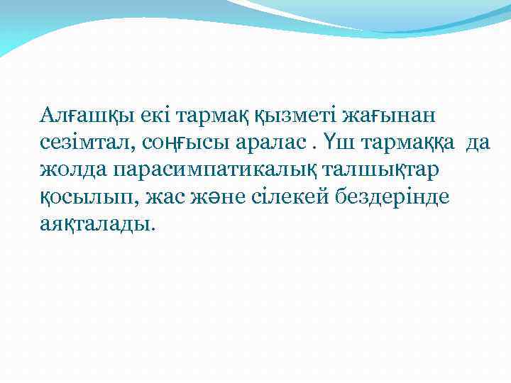 Алғашқы екі тармақ қызметі жағынан сезімтал, соңғысы аралас. Үш тармаққа да жолда парасимпатикалық талшықтар