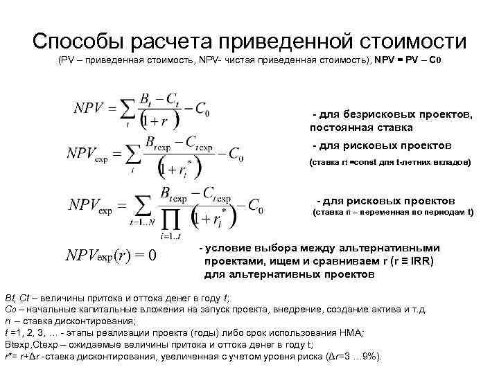 Чистая приведенная стоимость проекта представляет собой тест с ответами