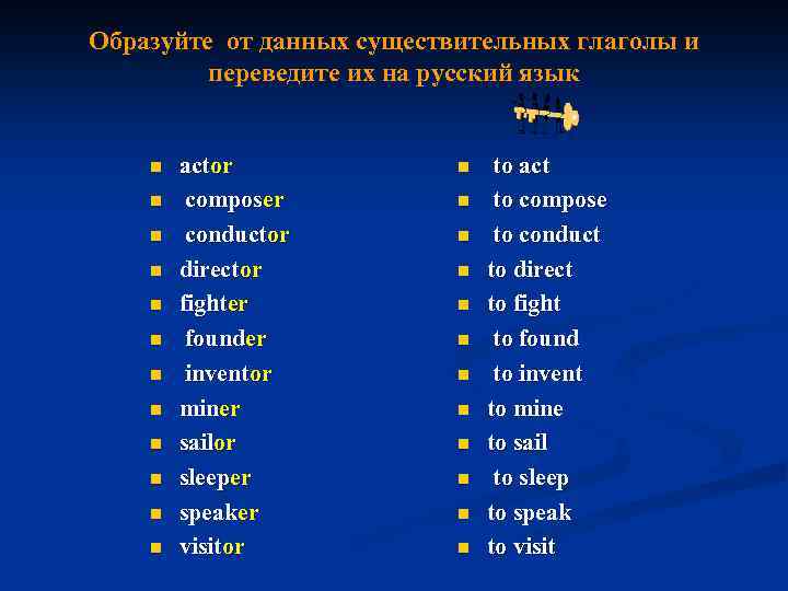 Образуйте существительные от следующих слов