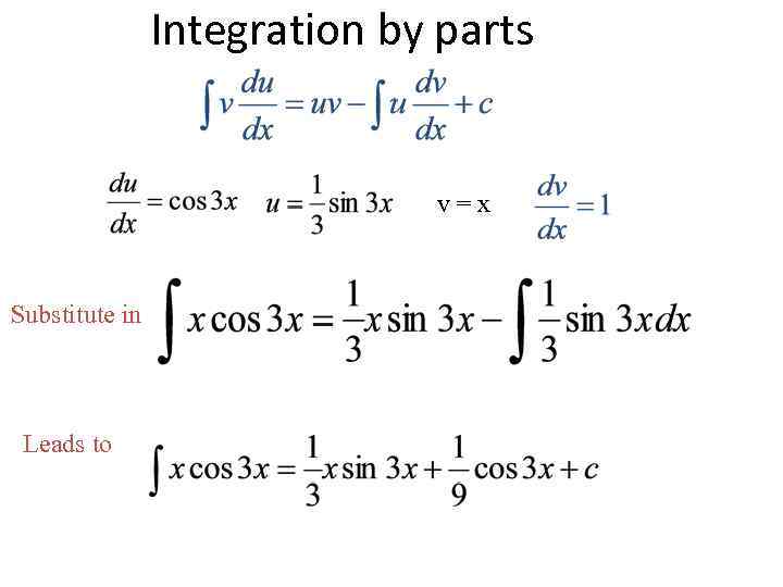 Integration by parts v=x Substitute in Leads to 