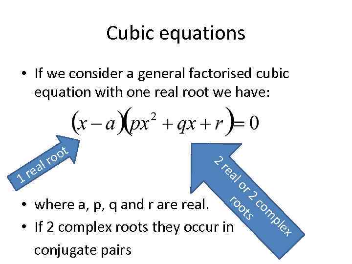 Cubic equations • If we consider a general factorised cubic equation with one real