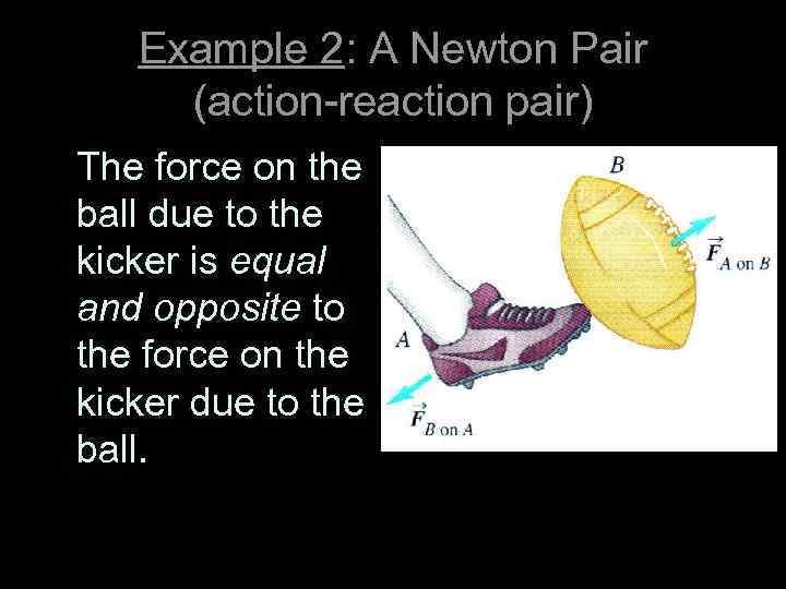 Example 2: A Newton Pair (action-reaction pair) The force on the ball due to