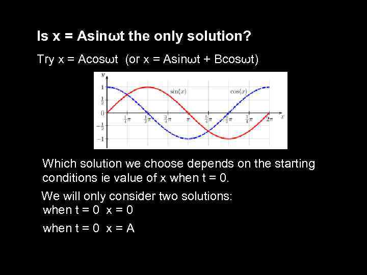 Is x = Asinωt the only solution? Try x = Acosωt (or x =