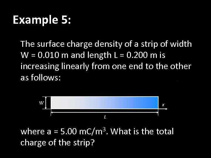 Example 5: The surface charge density of a strip of width W = 0.