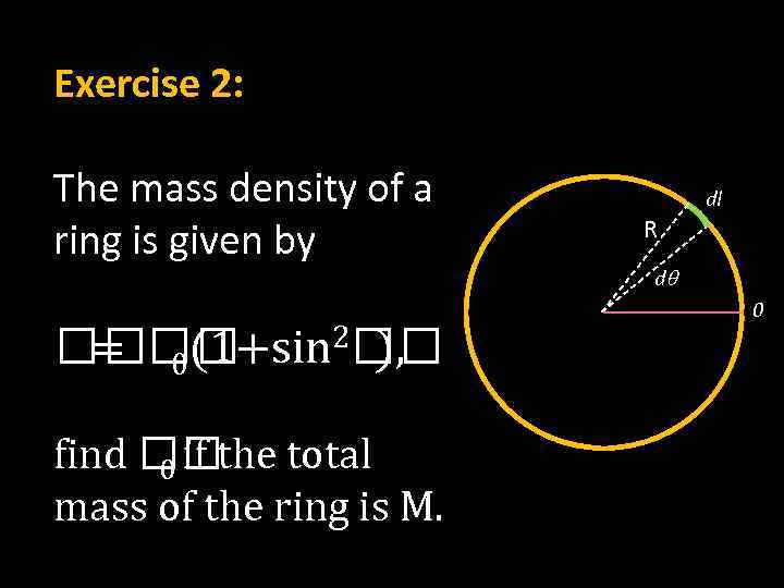 Exercise 2: The mass density of a ring is given by 2 0(1+sin ),