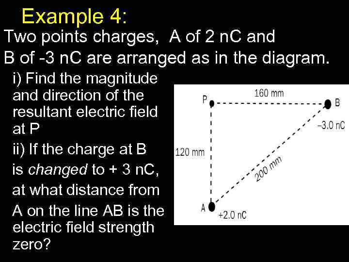 Example 4: Two points charges, A of 2 n. C and B of -3