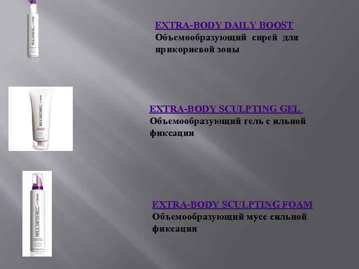 EXTRA-BODY DAILY BOOST Объемообразующий спрей для прикорневой зоны EXTRA-BODY SCULPTING GEL Объемообразующий гель с