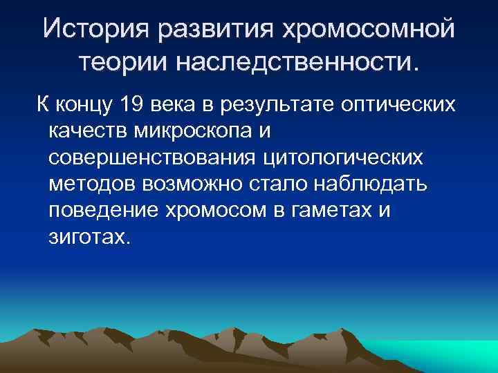 История развития хромосомной теории наследственности. К концу 19 века в результате оптических качеств микроскопа