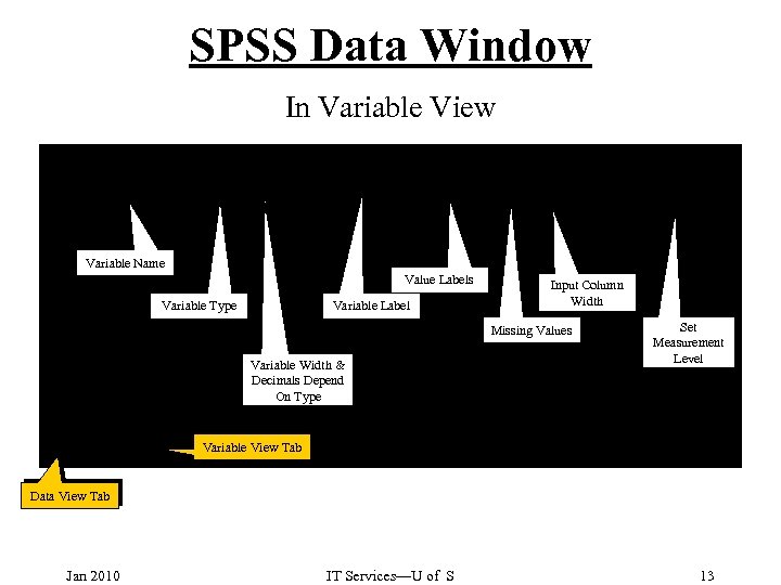 SPSS Data Window In Variable View Variable Name Value Labels Variable Type Variable Label