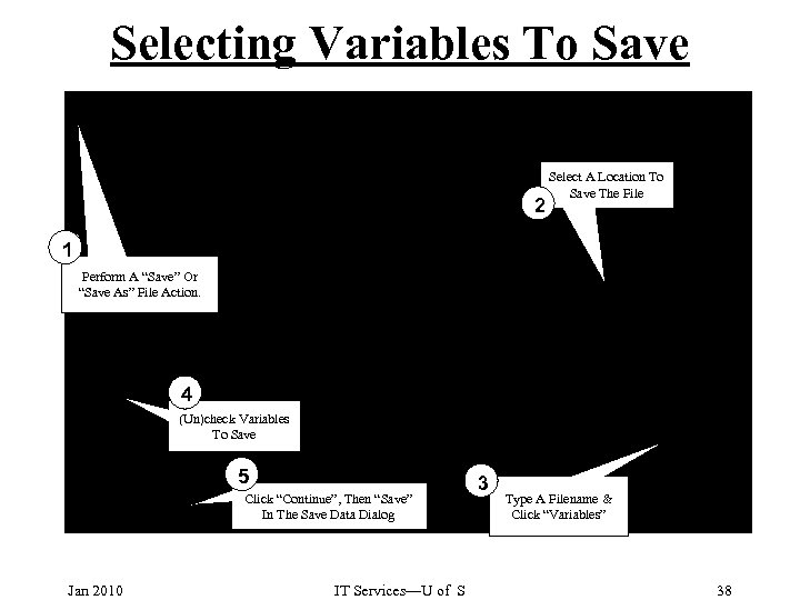 Selecting Variables To Save 2 Select A Location To Save The File 1 Perform