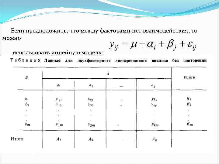 Если предположить, что между факторами нет взаимодействия, то можно использовать линейную модель: 