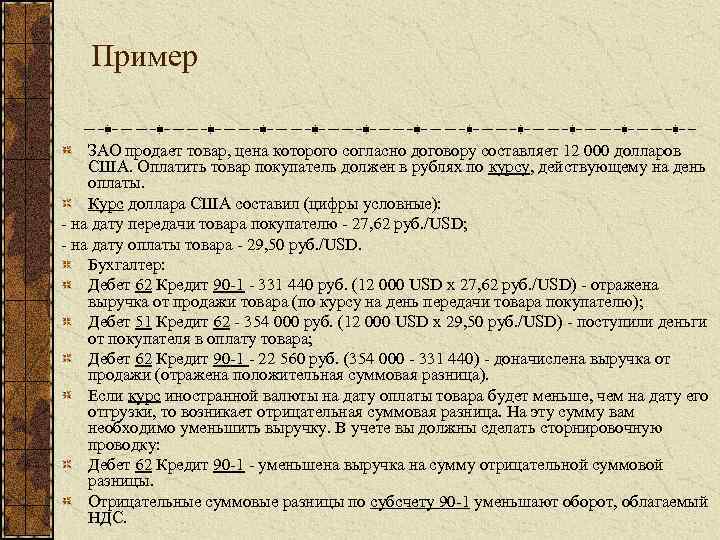 Пример ЗАО продает товар, цена которого согласно договору составляет 12 000 долларов США. Оплатить
