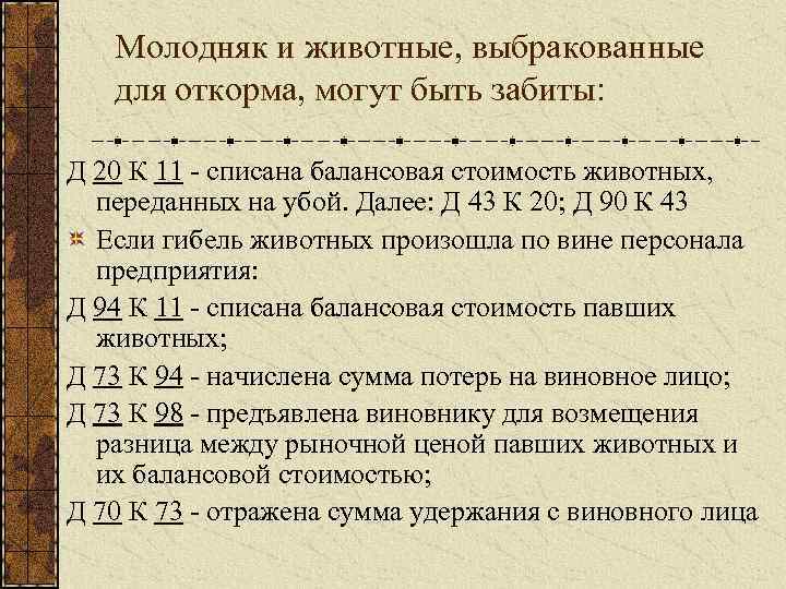 Молодняк и животные, выбракованные для откорма, могут быть забиты: Д 20 К 11 -