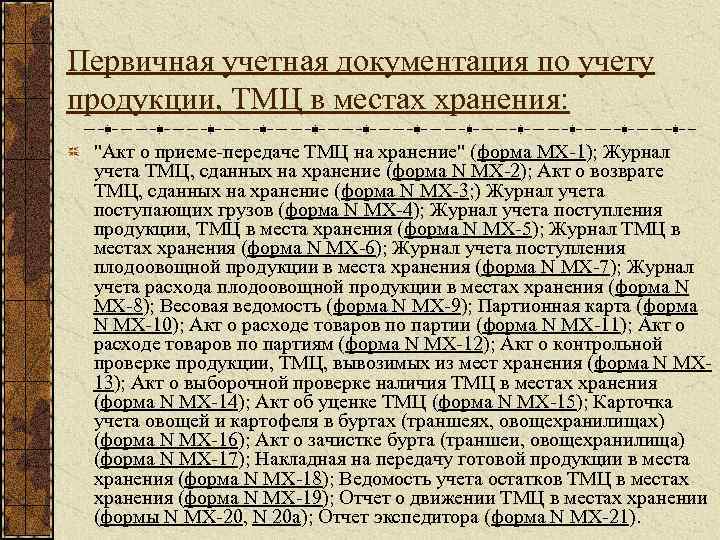 Первичная учетная документация по учету продукции, ТМЦ в местах хранения: "Акт о приеме-передаче ТМЦ