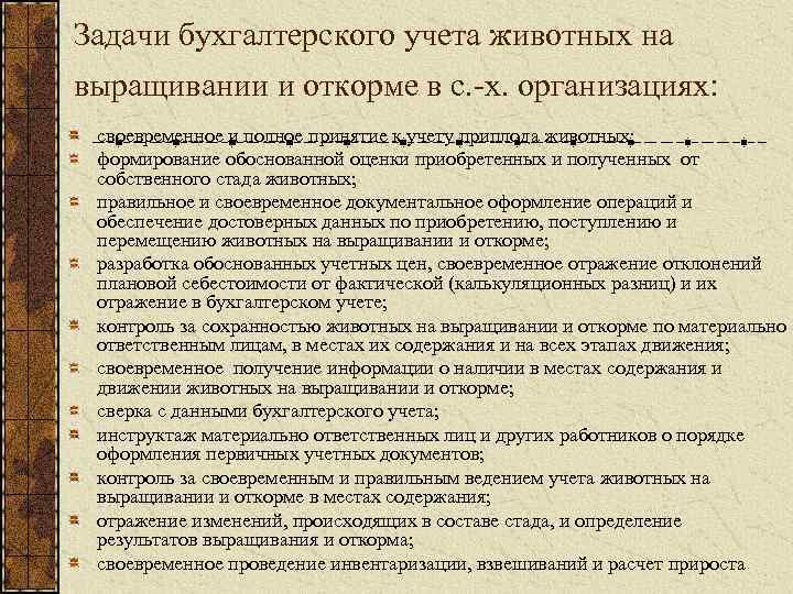 Задачи бухгалтерского учета животных на выращивании и откорме в с. -х. организациях: своевременное и